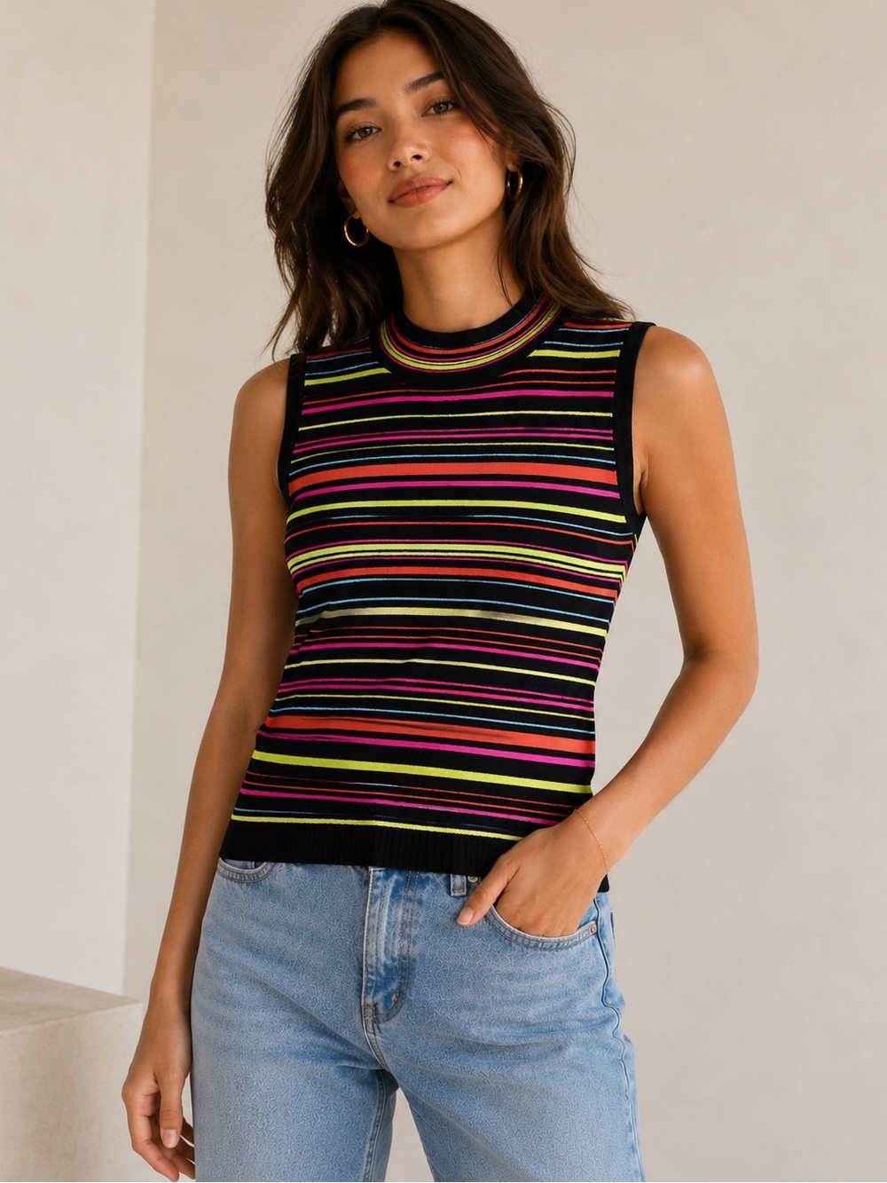 St John Sport By Marie Gray Santana Knit Shell Sweater Tank Striped Size Small